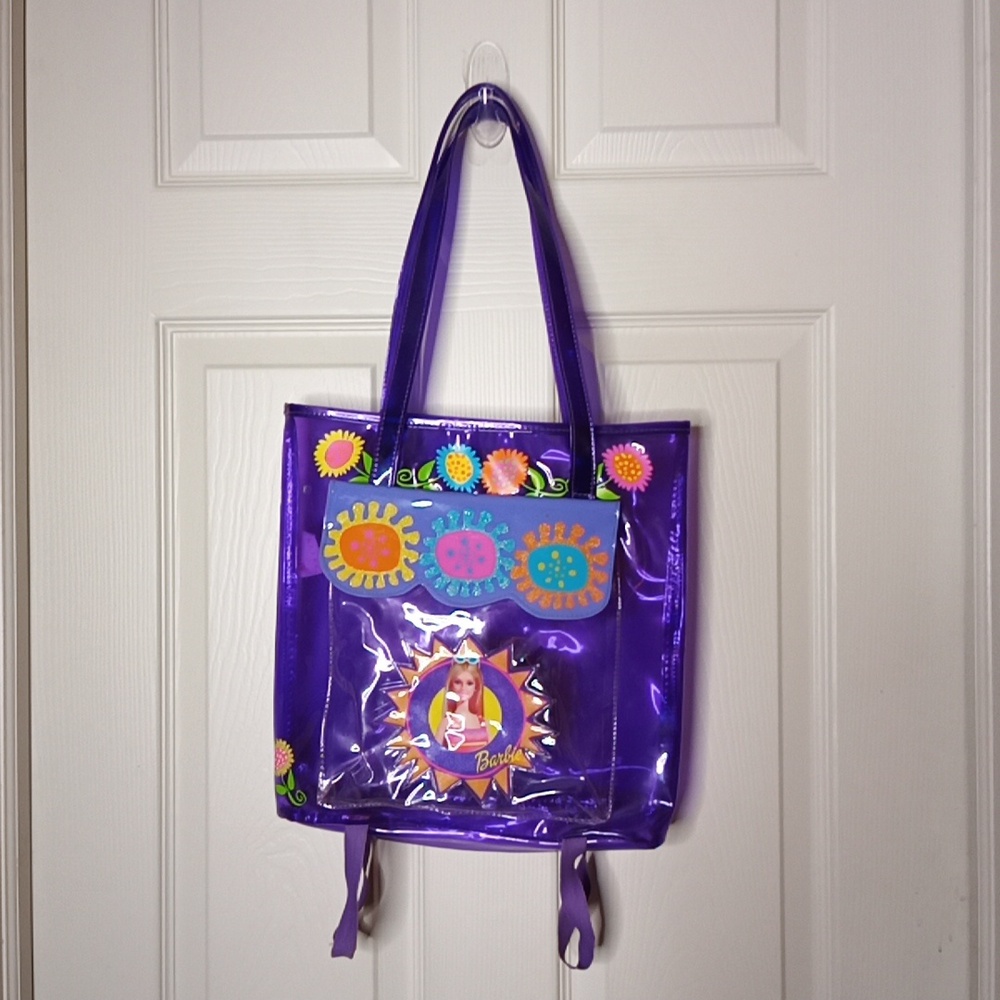 Vintage Barbie Beach Bag Tote Purple Vinyl Y2K 90's Throwback w/Towel Straps